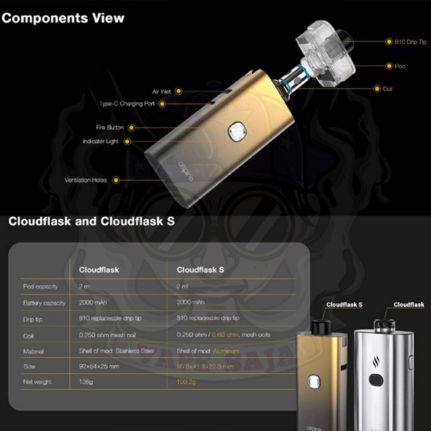 ASPIRE : CLOUDFLASK S POD 50W 2000mAh