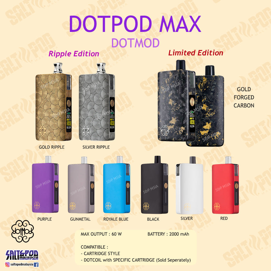 DOTMOD : DOTPOD MAX 60W POD / DOTPOD MAX CARTRIDGE / DOTPOD MAX TANK EMPTY